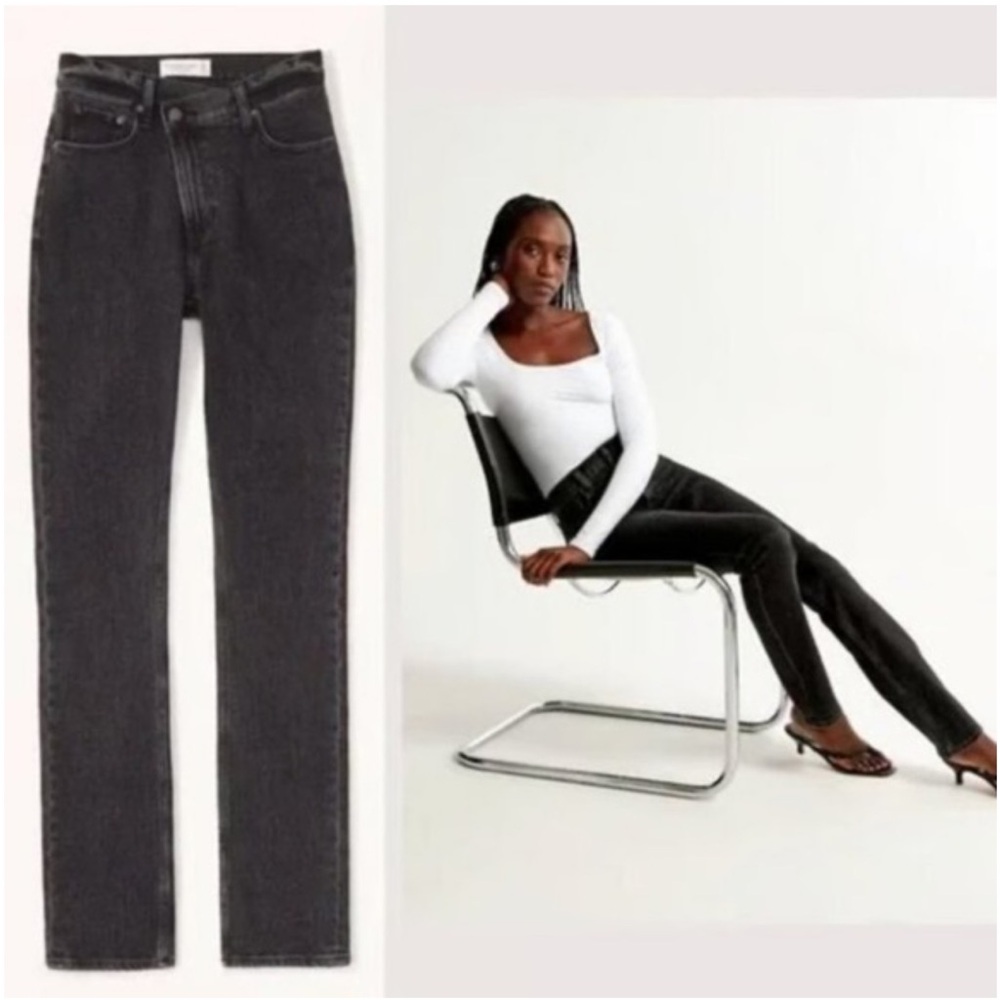 A&F Black Ultra High Rise Criss Cross Waist 90's Slim Straight Jeans Curve Love